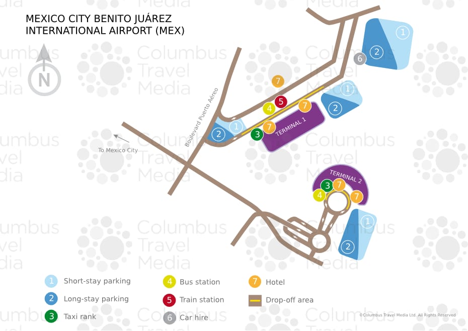 Mappa dell'aeroporto internazionale Benito Juárez di Città del Messico e dei terminal (MEX)