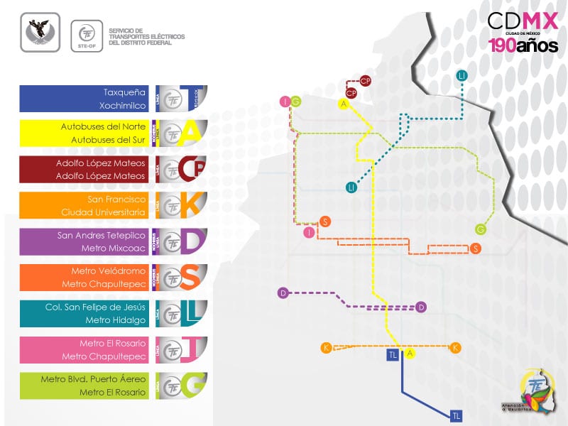 Mappa della rete filoviaria di Città del Messico