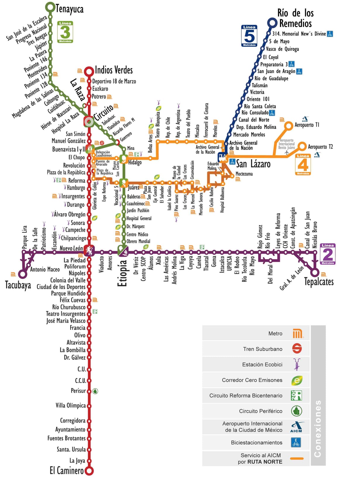Mappa della rete del Metrobús di Città del Messico