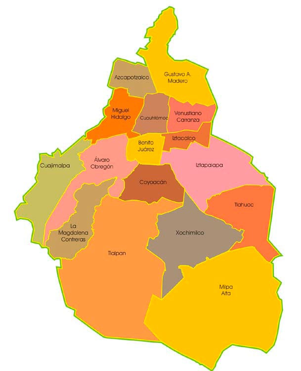 Mappa delle circoscrizioni e dei distretti di Città del Messico