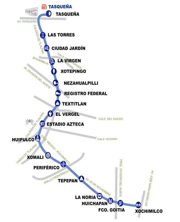 Mappa della rete del tram di Città del Messico